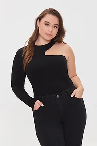 Plus Size One-Sleeve Cutout Top