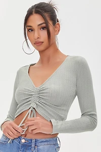 Ribbed Ruched Drawstring Crop Top