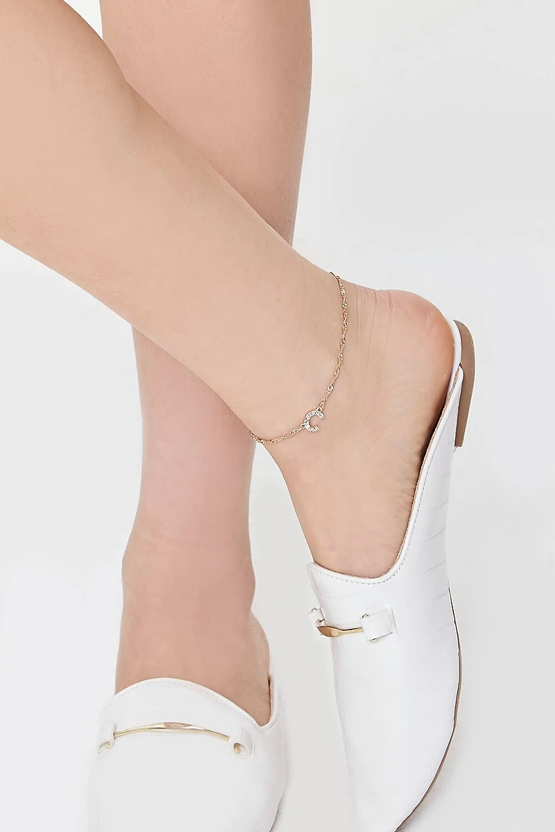 Rhinestone Initial Charm Anklet