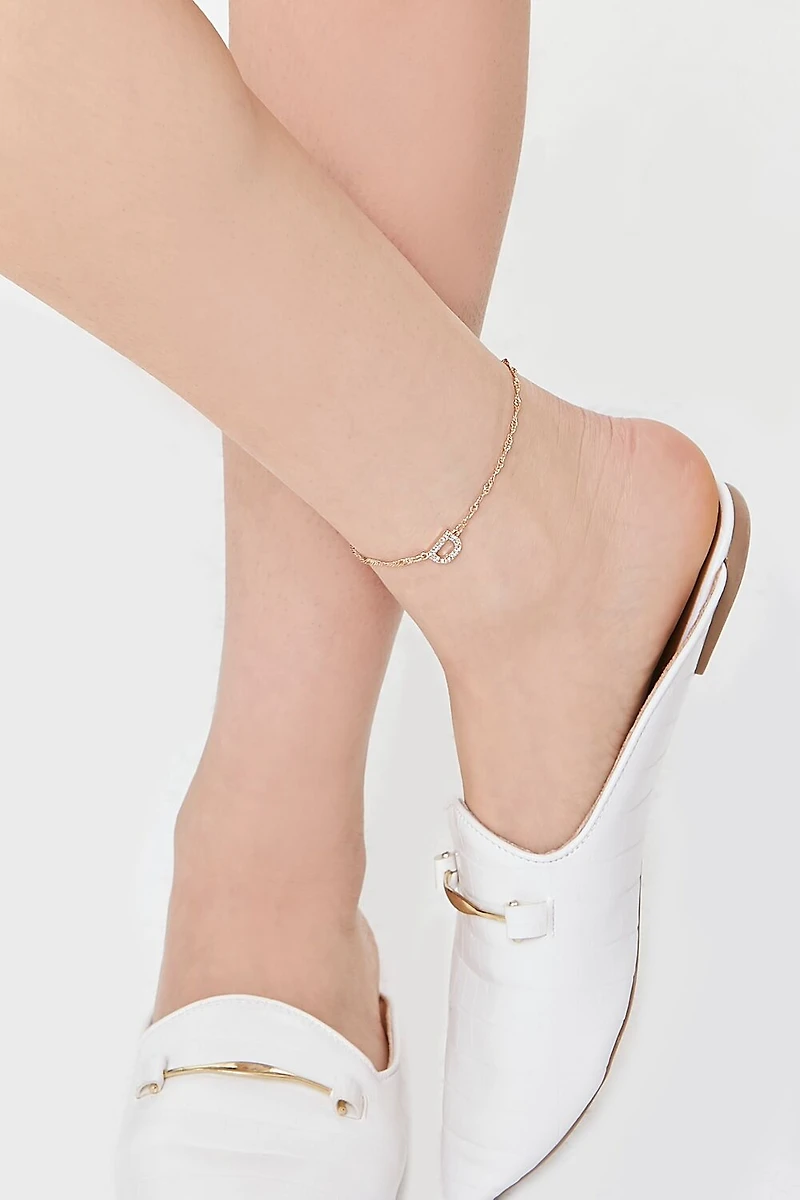 Rhinestone Initial Charm Anklet