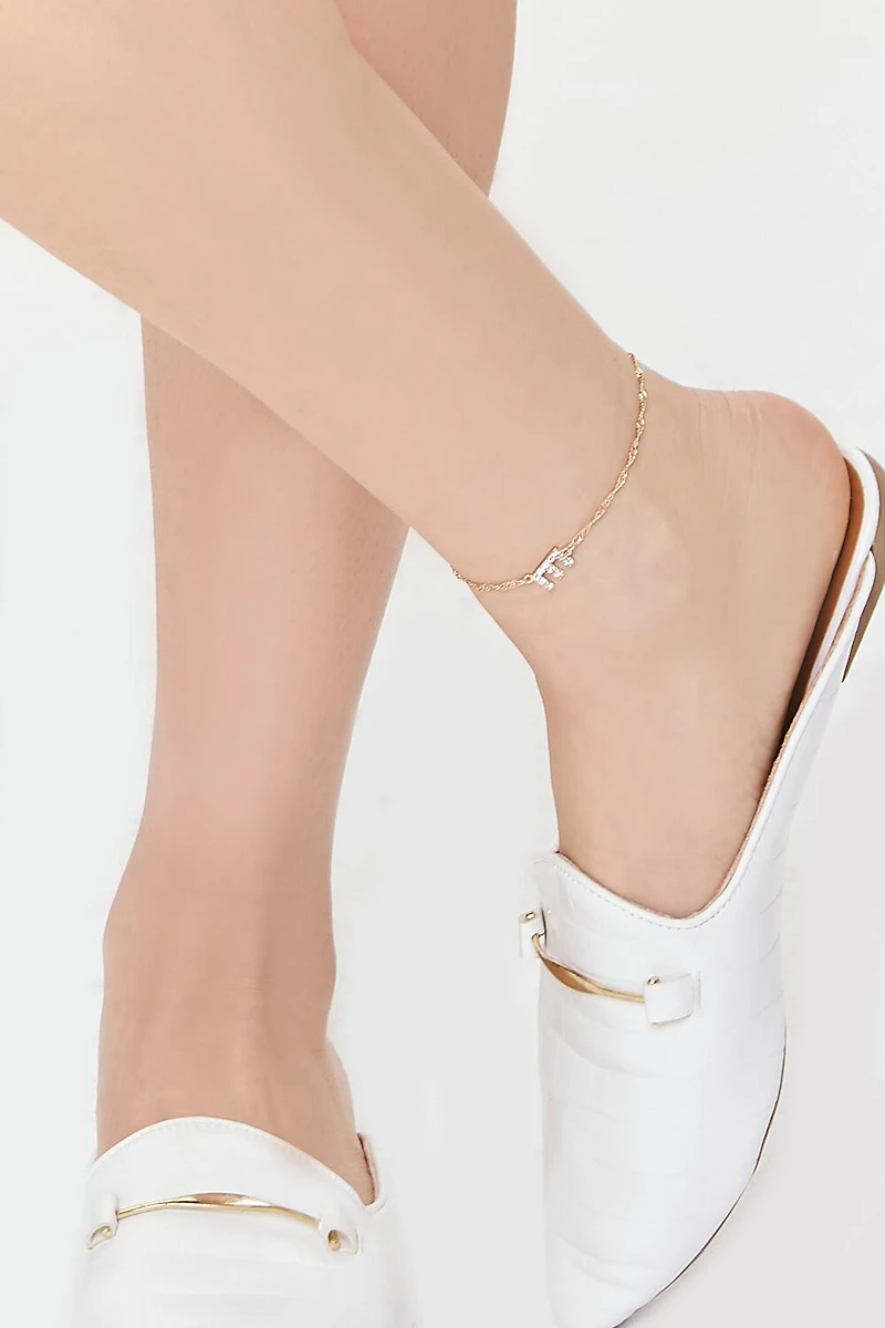 Rhinestone Initial Charm Anklet