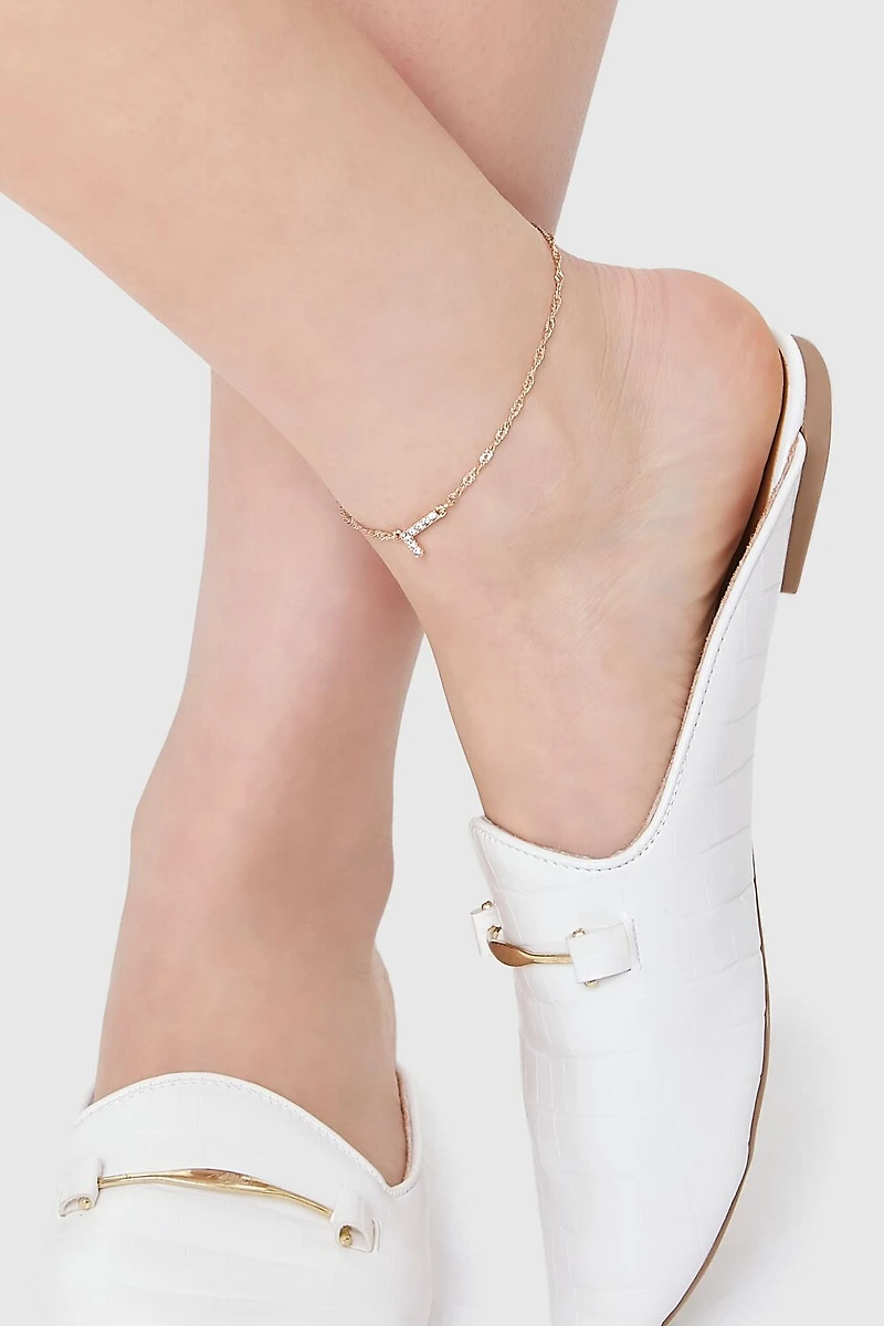 Rhinestone Initial Charm Anklet