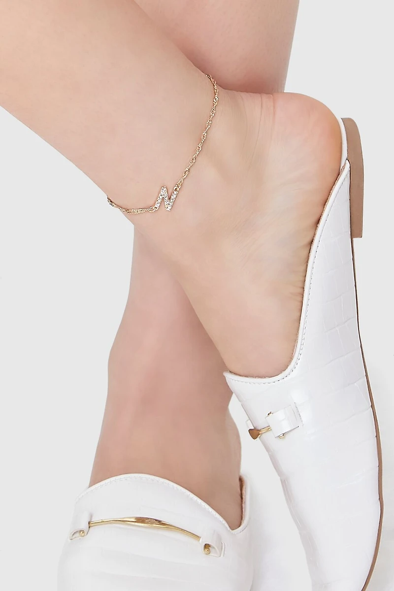Rhinestone Initial Charm Anklet