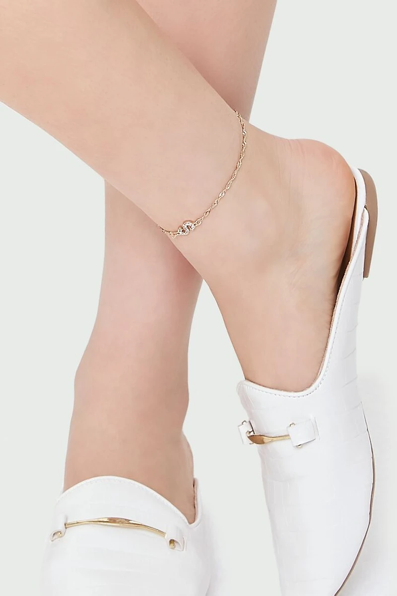 Rhinestone Initial Charm Anklet