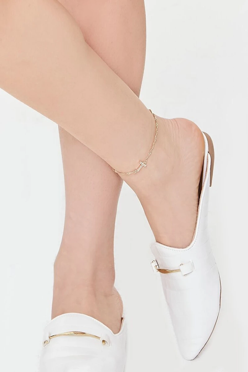 Rhinestone Initial Charm Anklet