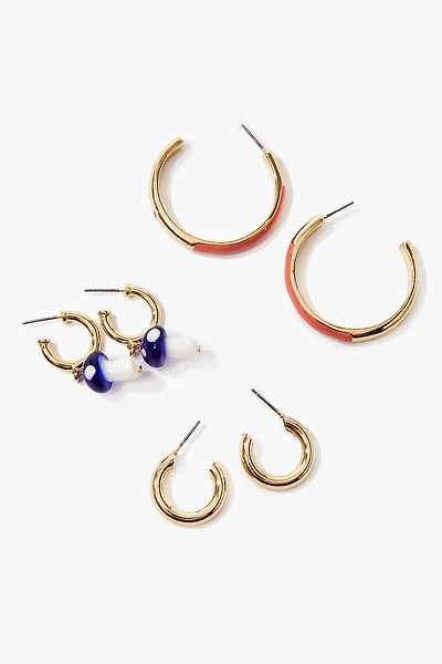 Mushroom Charm Hoop Earring Set