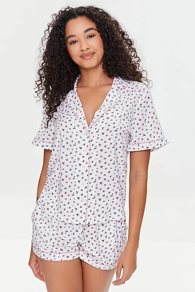 Floral Print Shirt & Shorts Pajama Set