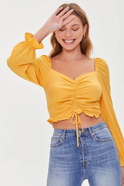 Ruched Drawstring Crop Top