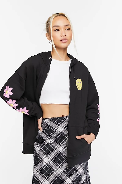 Happy Face Graphic Zip-Up Hoodie