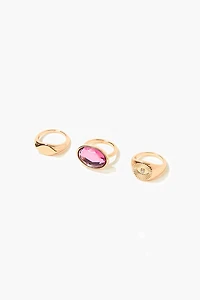 Engraved & Faux Gem Ring Set