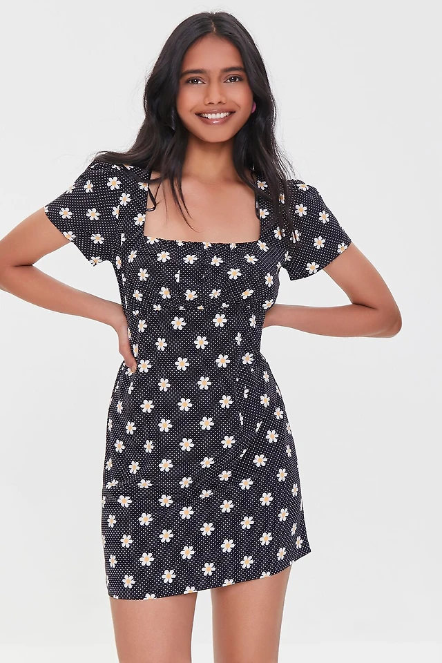 Forever 21 Women's Chiffon Floral Print Mini Dress Black, | MainPlace Mall