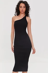 Ribbed One-Shoulder Midi Dress