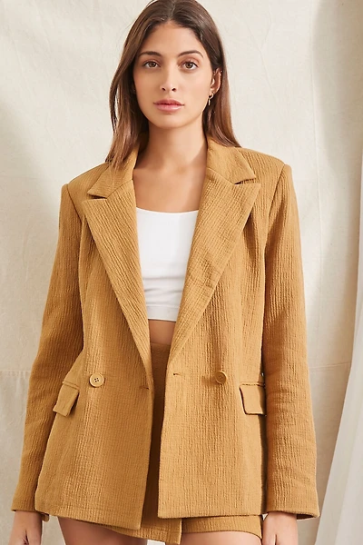 Crinkled Button-Front Blazer