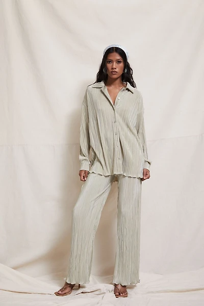 Plisse Lettuce-Edge Shirt & Pants Set