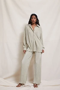 Plisse Lettuce-Edge Shirt & Pants Set