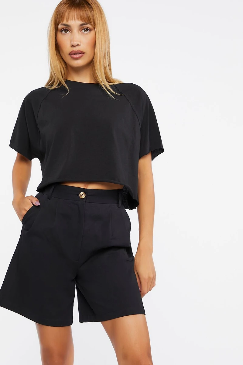 Raglan-Sleeve Cropped Tee
