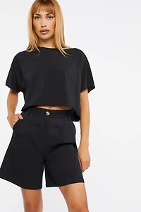 Raglan-Sleeve Cropped Tee