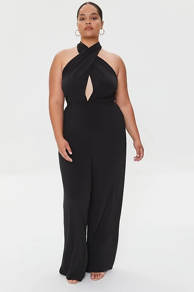 Plus Size Crisscross Halter Jumpsuit