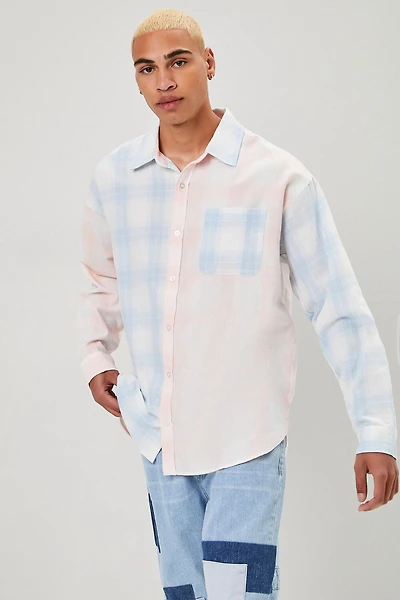 Reworked Plaid Button-Front Shirt