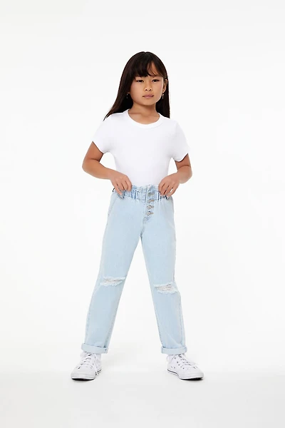 Girls Distressed Paperbag Jeans (Kids)