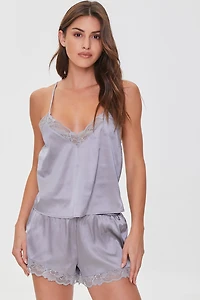 Satin Lace-Trim Cami & Shorts Set