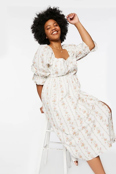 Plus Size Floral Print Midi Dress