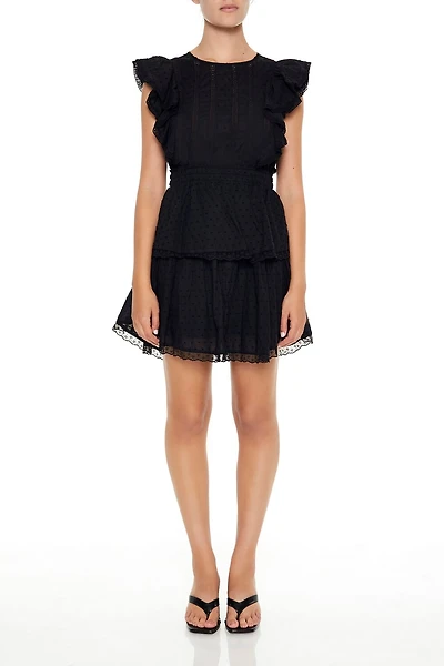 Clip Dot Lace Ruffled Mini Dress