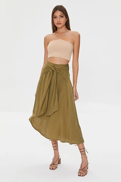 Knotted Sash Flowy Midi Skirt