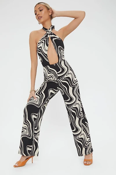 Abstract Print Cutout Jumpsuit