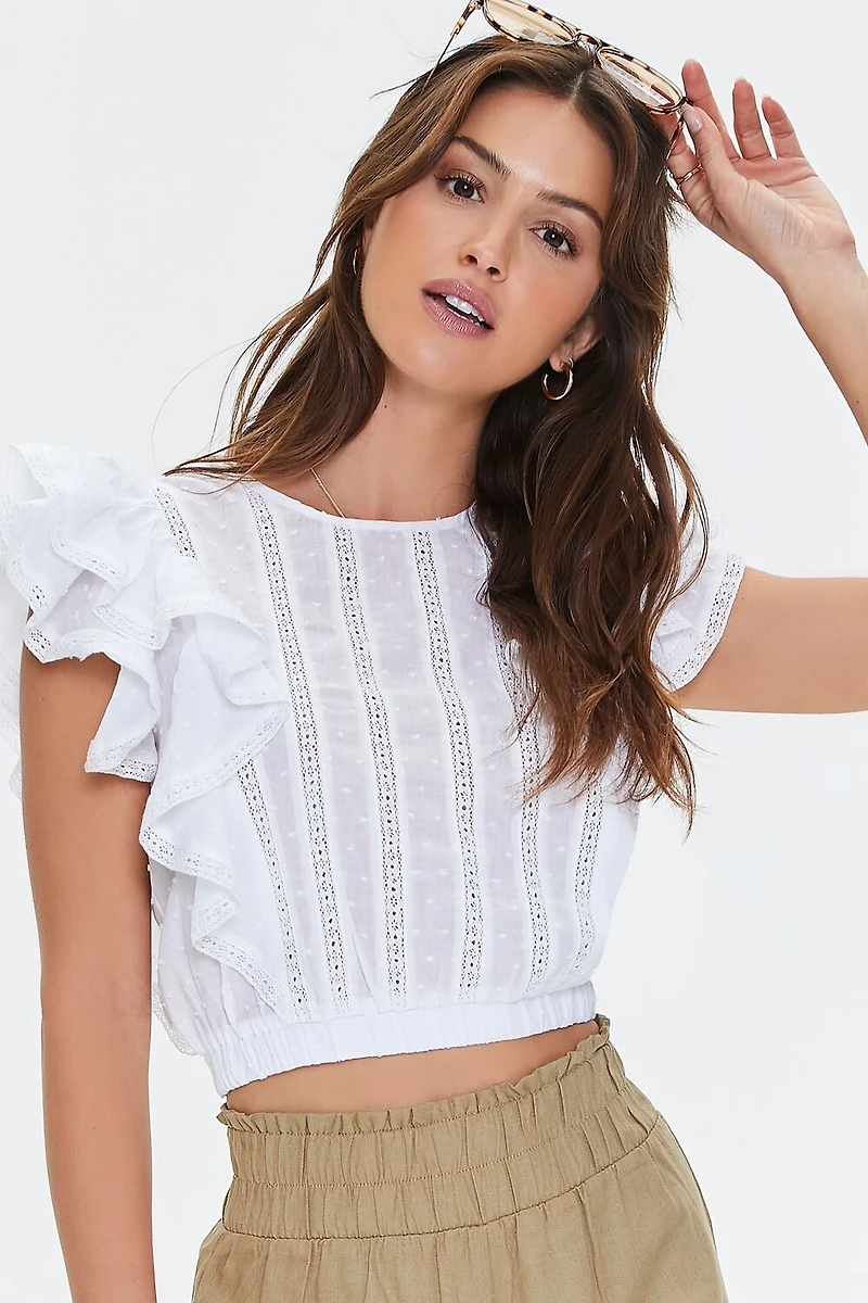 Clip Dot Lace-Trim Crop Top