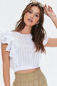 Clip Dot Lace-Trim Crop Top