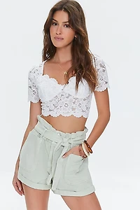 Belted Paperbag Denim Shorts