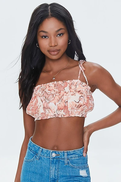 Tropical Leaf Print Cropped Cami