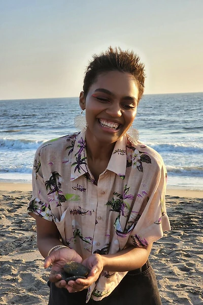 Tropical Print Linen-Blend Shirt