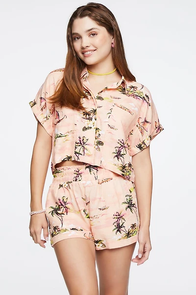 Tropical Print High-Rise Shorts