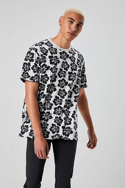 Tropical Floral Print Crew Neck Tee