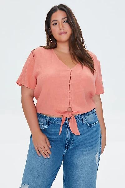 Plus Size Tie-Hem Crop Top