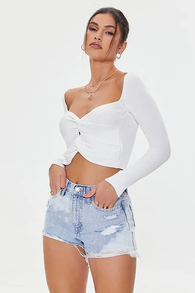 Frayed High-Rise Denim Shorts