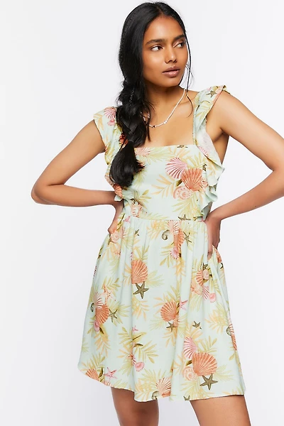 Starfish Print Tie-Back Mini Dress