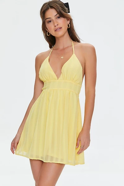 Striped Open-Back Halter Mini Dress