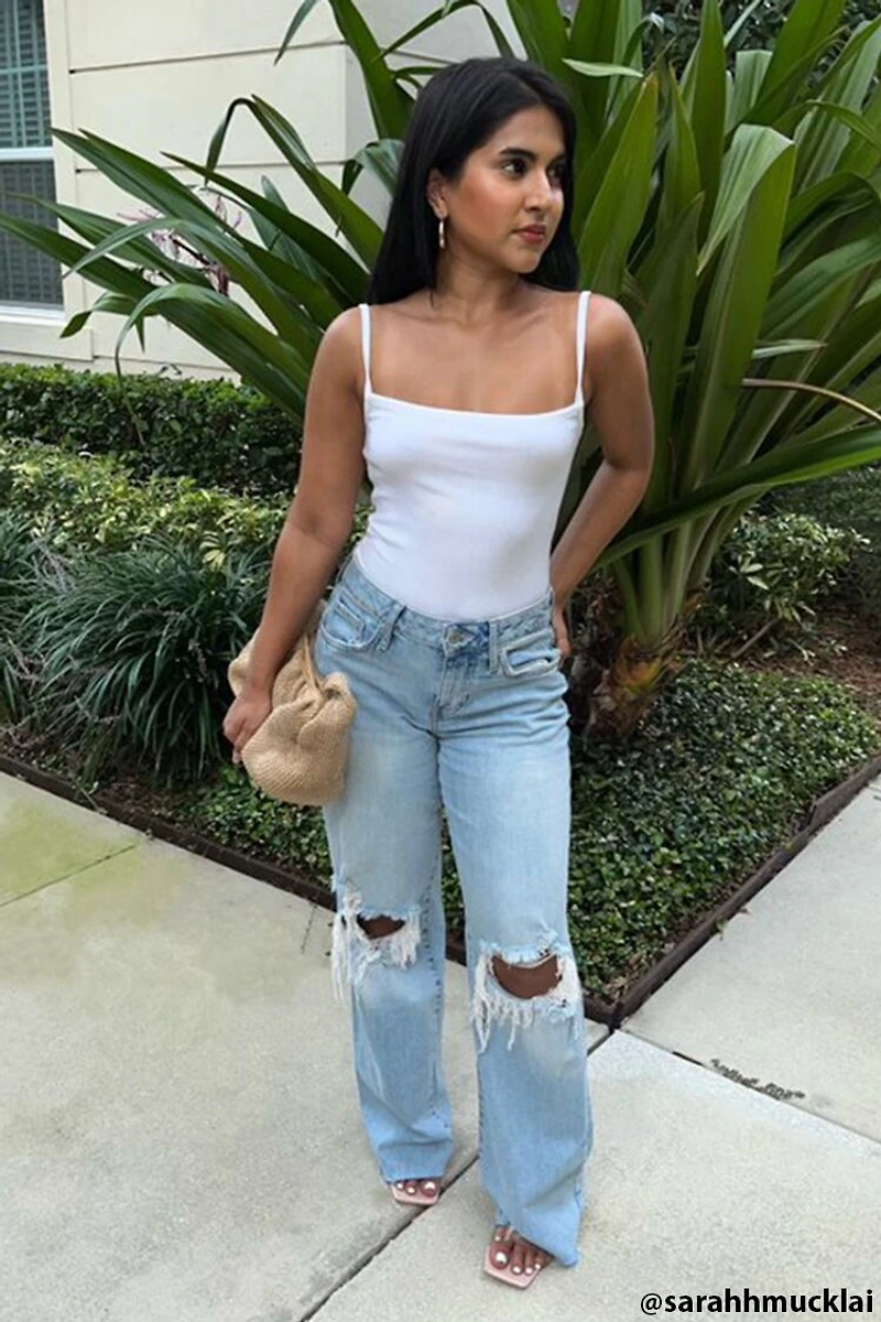 Recycled Cotton Distressed High-Rise Straight Jeans