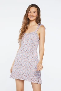 Floral Print Tie-Strap Mini Dress