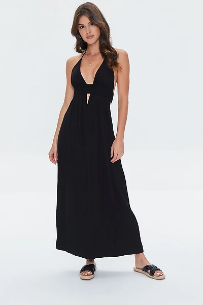 Cutout Plunging Halter Maxi Dress