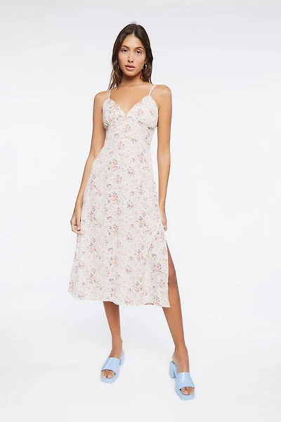 Ditsy Floral Print Cutout Midi Dress