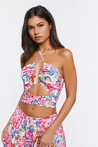 Floral Print Halter Crop Top