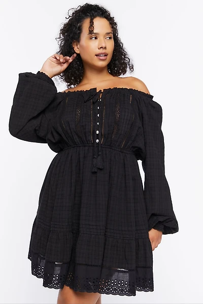 Plus Size Off-the-Shoulder Peasant Mini Dress