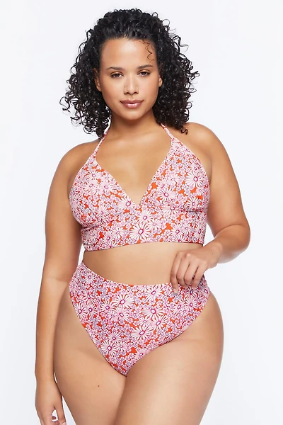 Plus Size Floral High-Rise Bikini Bottoms
