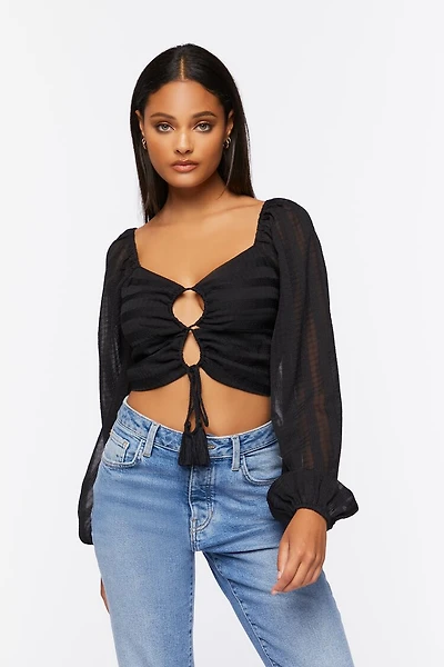 Striped Cutout Peasant Sleeve Top