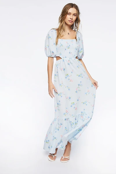 Floral Print Cutout Maxi Dress