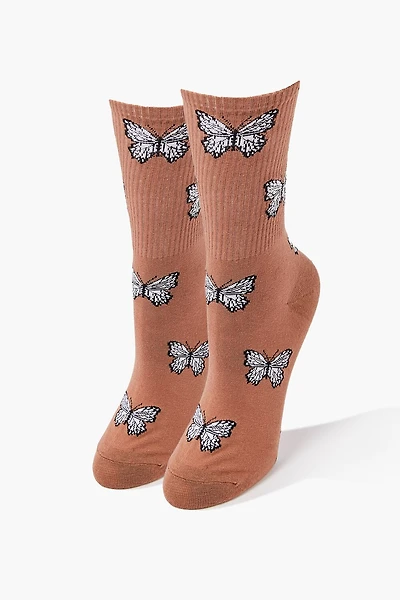 Butterfly Print Crew Socks